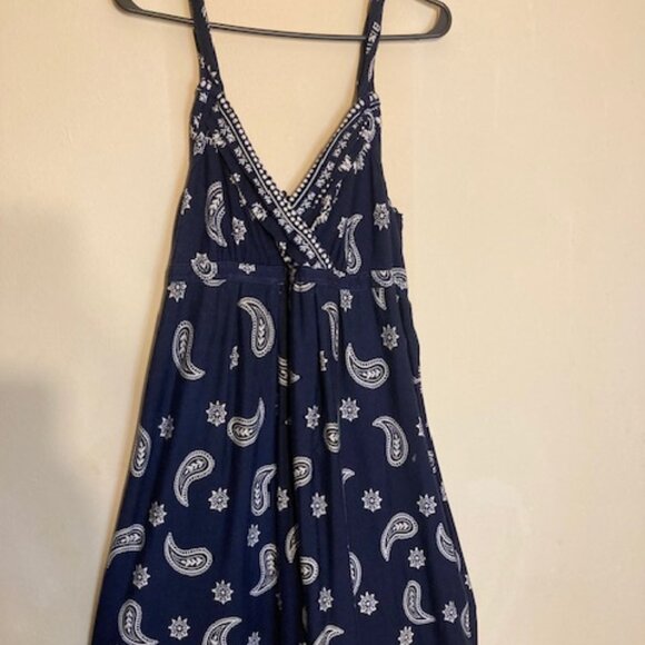 Faded Glory Paisley Floral Midi Dress Navy White XL Stretch Sleeveless Summer - Picture 1 of 6